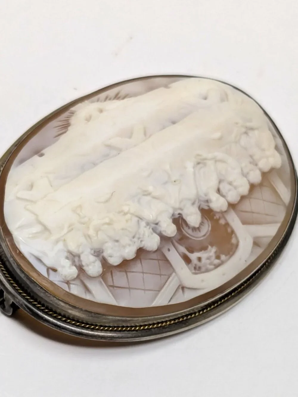 Last Supper Carved Cameo Brooch Sterling Silver VTG 2.5